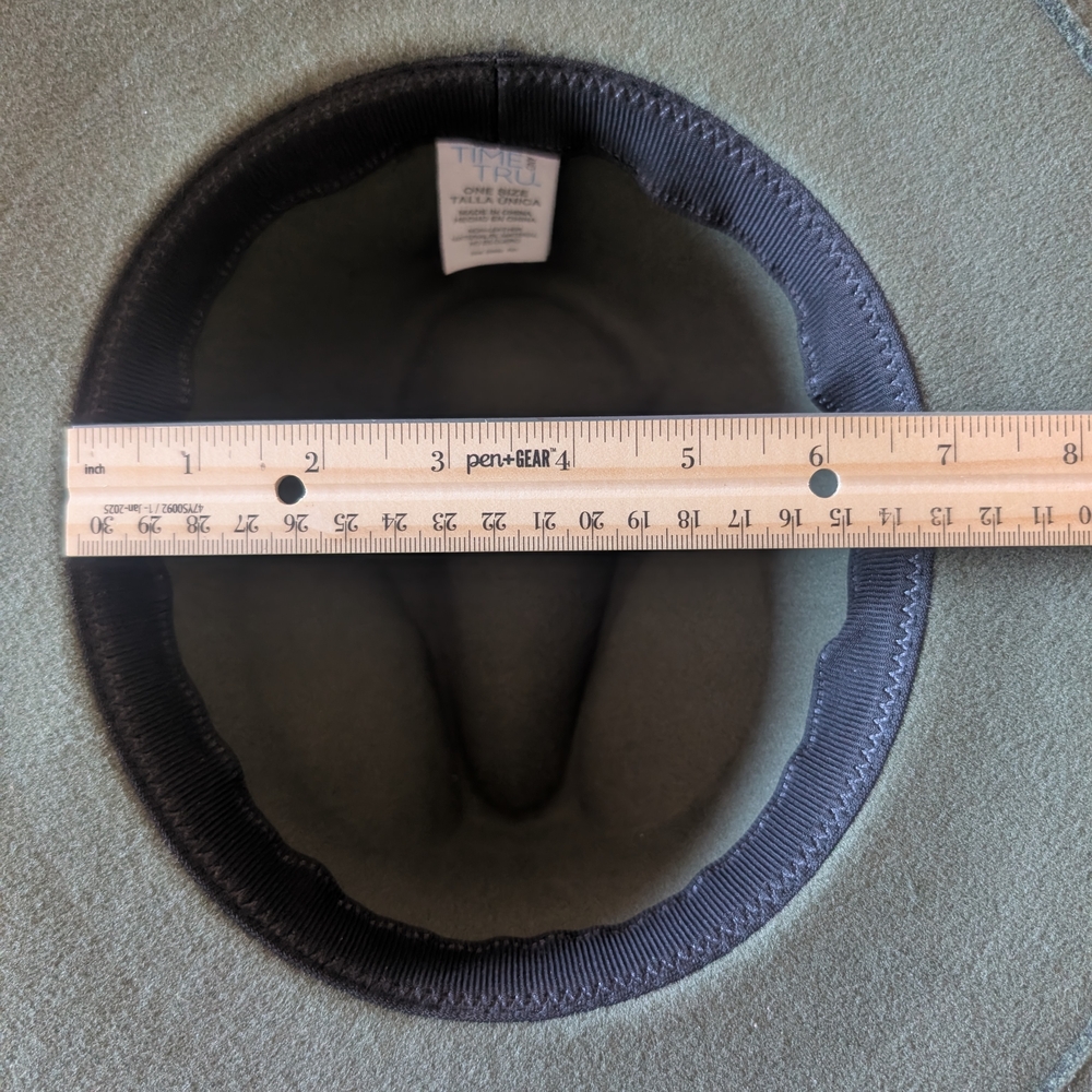 Olive Green Fedora Hat w/Black & Silver Band - Picture 7 of 9